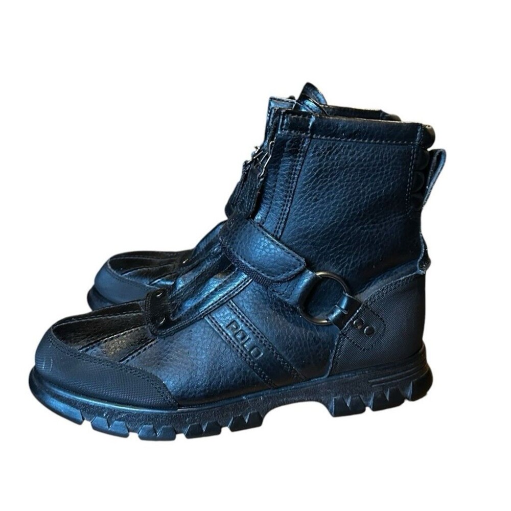 Men’s Polo Ralph Lauren Boots Black Leather Conquest II Size 8D Y2K Punk Rock